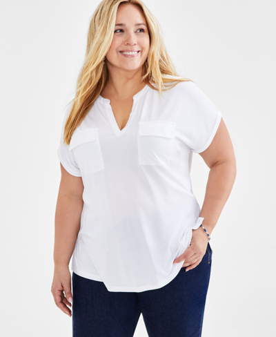 Style & Co Plus Size Knit Camp Shirt, Created For Macy's In Bright White