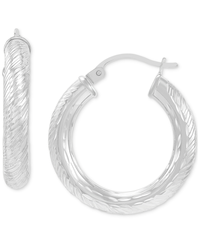 Macy's Textured Tube Small Hoop Earrings In 14k White Gold, 25mm