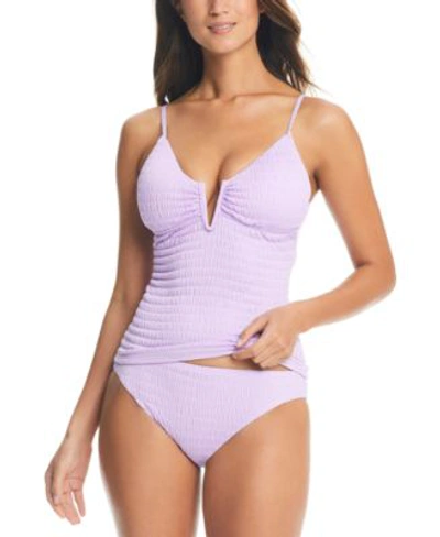 Bar Iii Women's Pucker Up Textured Notched-neck Tankini Top, Created For Macy's In Lavender Haze