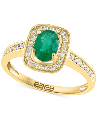 Effy Collection Effy Emerald (3/4 Ct. T.w.) & Diamond (1/6 Ct. T.w.) Halo Ring In 14k Gold In Yellow Gold