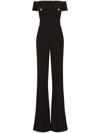 Balmain Off-shoulder Flared Crepe Jumpsuit In ブラック