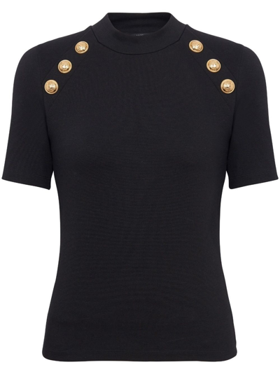 Balmain Embossed-button Round-neck T-shirt In Black