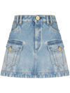 Balmain Mini Cargo Skirt In Blue Cotton Denim In ブルー