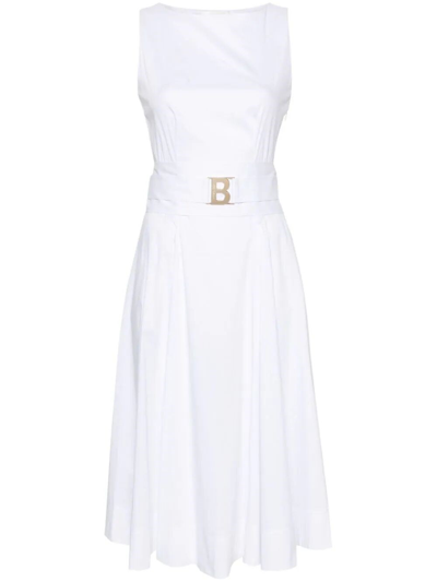 Blugirl Belted Flared Midi Dress In White