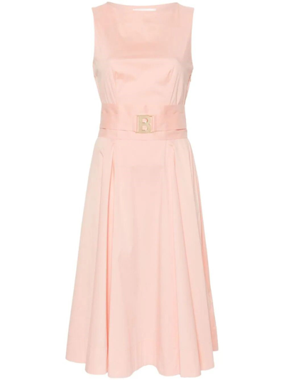 Blugirl Belted Flared Midi Dress In Pink