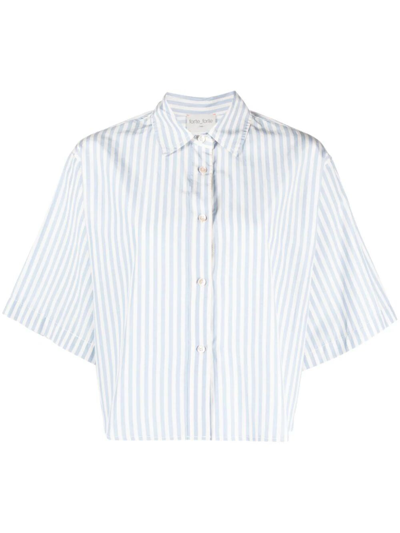 Forte Forte Striped Button-up Cropped Shirt In Blue