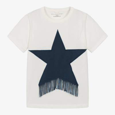 Stella Mccartney Kids Teen Girls Ivory Cotton Star Fringe T-shirt