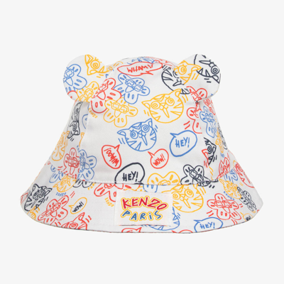 Kenzo Kids Ivory Cotton Baby Bucket Hat In Neutrals