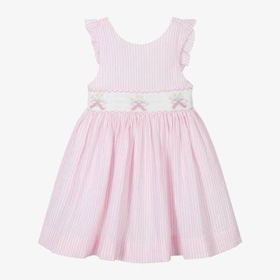 Kidiwi Babies' Girls Pink & White Cotton Smocked Dress