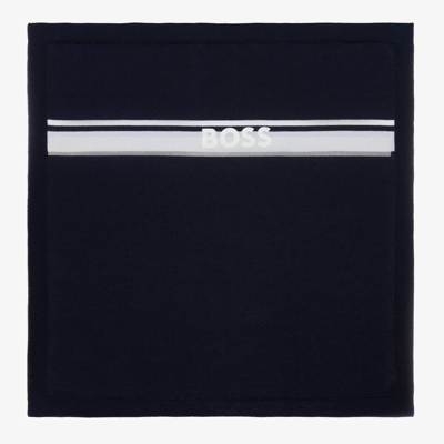 Hugo Boss Blue Cotton Knit Blanket (73cm) In Black
