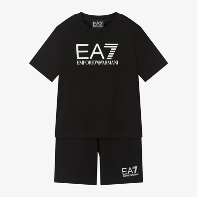 Ea7 Babies'  Emporio Armani Boys Black Cotton Shorts Set