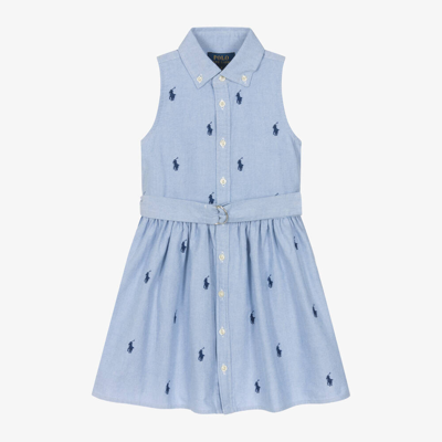 Ralph Lauren Babies' Girls Blue Oxford Cotton Shirt Dress