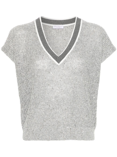 Brunello Cucinelli V Neck Sweater In Grey