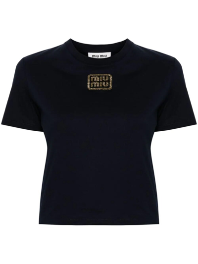 Miu Miu Crop T-shirt In Blue | ModeSens