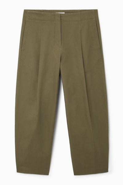 Cos Pleated Barrel-leg Chinos In Green