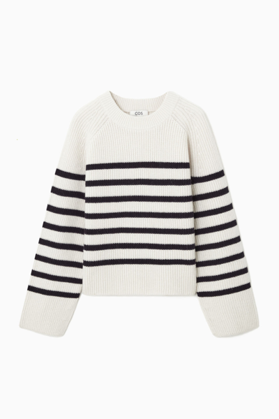Cos Striped Wool Sweater In White