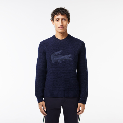 Lacoste Men's Wool Sweater With Quilted Croc Badge - S - 3 In Blue