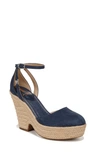 Sam Edelman Nati Platform Ankle Strap Pump In Hudson Blue Suede