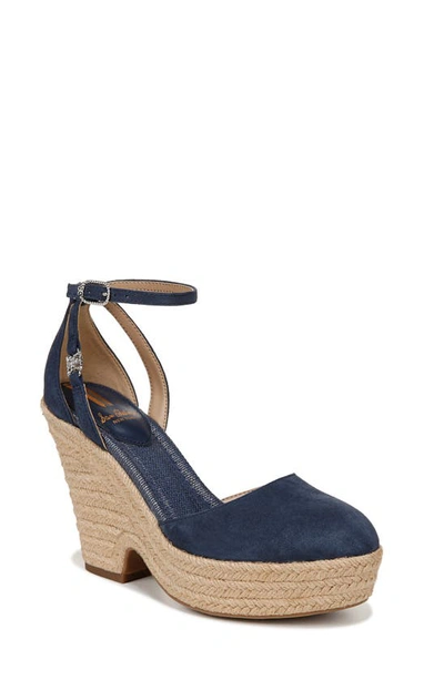 Sam Edelman Nati Platform Ankle Strap Pump In Hudson Blue Suede