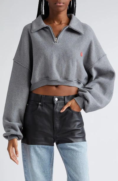 Alexander Wang Gray Half-zip Sweatshirt In 079 Sidewalk