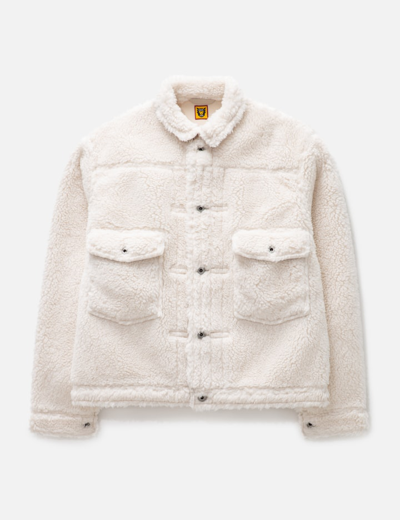 Human Made Wool Blended Boa Fleece Work Jacket In White