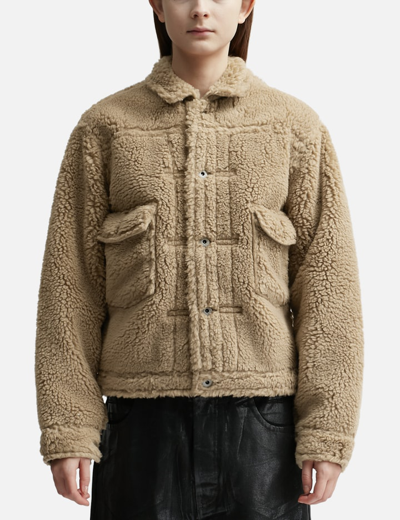 Human Made Wool Blended Boa Fleece Work Jacket In Brown