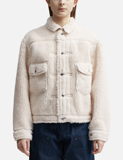 Human Made Wool Blended Boa Fleece Work Jacket In Neutral