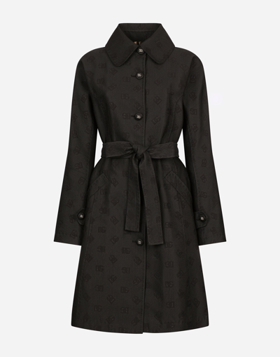 Dolce & Gabbana Quilted Jacquard Trench Coat With Dg Logo In Black