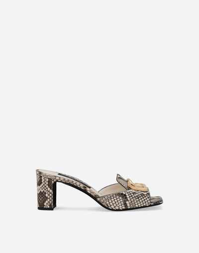 Dolce & Gabbana Python Skin Mules In Grey