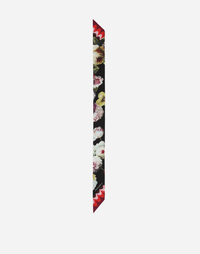 Dolce & Gabbana Silk Twill Headscarf With Nocturnal Flower Print (6 X 100) In Multicolor