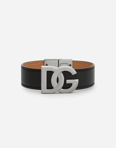 Dolce & Gabbana Calfskin Bracelet With Dg Logo In Black