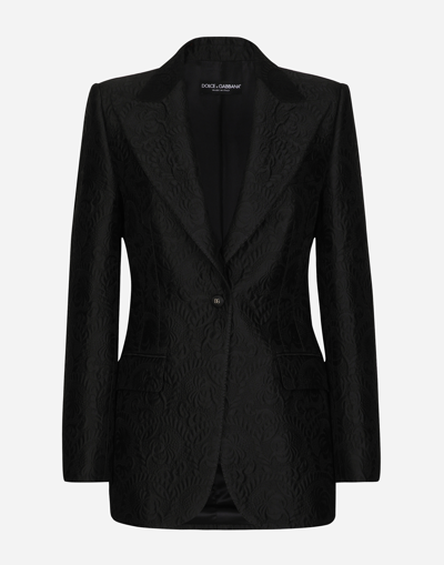 Dolce & Gabbana Single-breasted Floral Brocade Turlington Jacket In Black