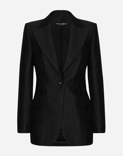 Dolce & Gabbana Black Brocade Single Breasted Blazer Jacket