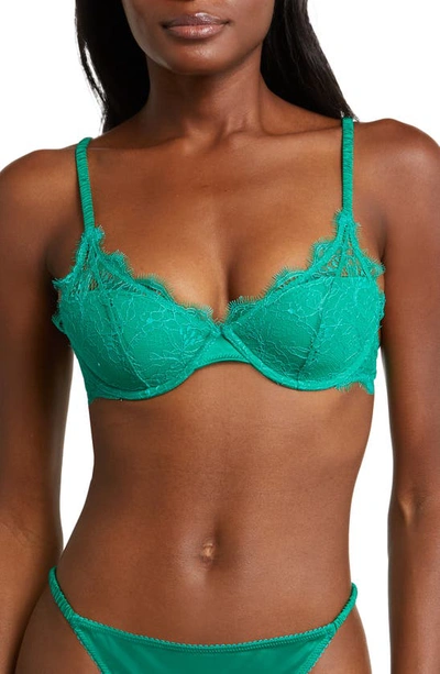 Love Stories Womens Green Gwyneth Floral-embroidered Stretch-lace Bra