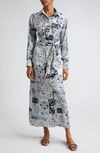 ELEVENTY PAISLEY PATCHWORK PRINT LONG SLEEVE SILK SHIRTDRESS