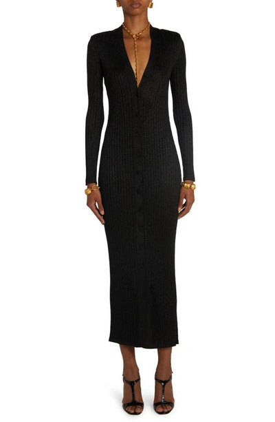 Tom Ford Lurex Ribbed Knit Long Cardigan Dress In Black