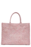 Versace Medium Jacquard Canvas Tote In Pink/ Rose/ Gold
