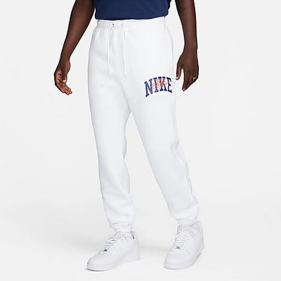 Nike Men's Club Fleece Arched Varsity Graphic Cuffed Sweatpants In White/safety Orange