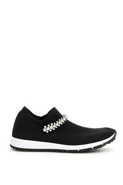 Jimmy Choo Women's Verona Embellished Knit Slip On Trainers In Black/crystal