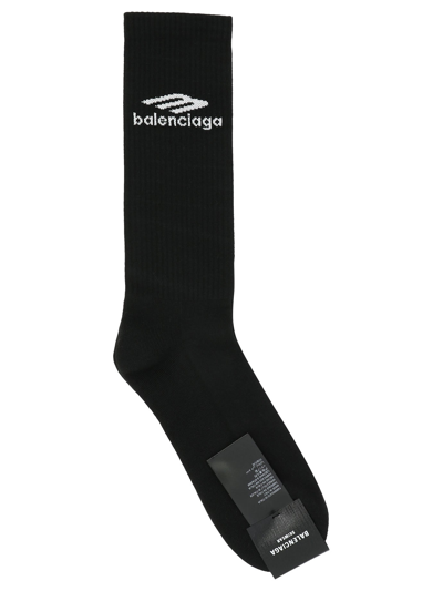Balenciaga Sporty B Cotton Blend Socks In Black