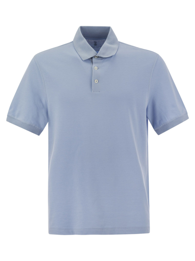 Brunello Cucinelli Cotton Jersey Polo Shirt In Light Blue