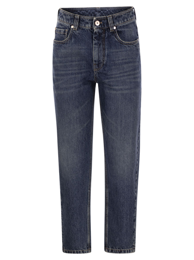 Brunello Cucinelli Button Detailed Tapered Jeans In Denim