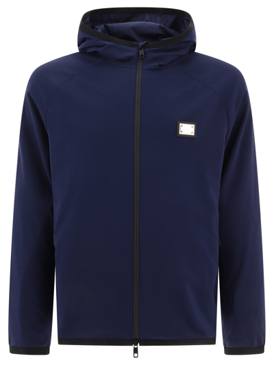 Dolce & Gabbana Jersey Jacket With Hood In Blue