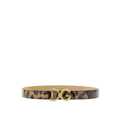 Dolce & Gabbana Leather Logo Belt In Brown