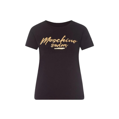 Moschino Swim Cotton Logo T-shirt In Black