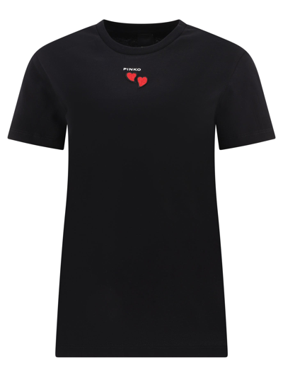 PINKO PINKO T SHIRT WITH EMBROIDERED HEARTS