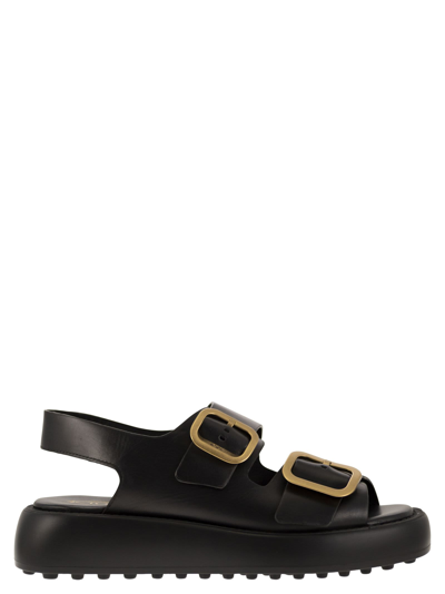 Tod's Black Platform Leather Sandals