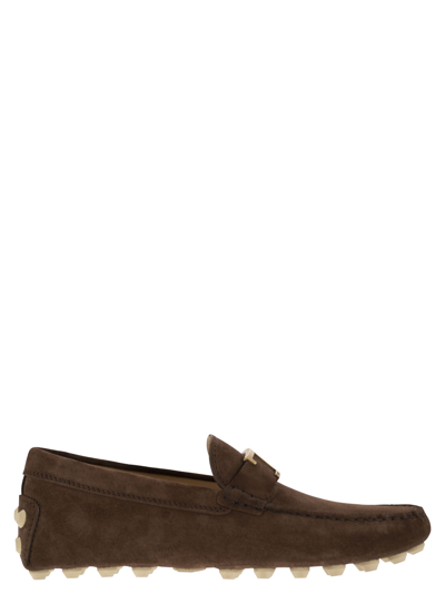Tod's Gommino Bubble T Timeless Nubuck Driving Shoes In Brown