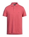 Tommy Hilfiger Man Polo Shirt Coral Size L Cotton, Elastane In Red