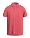 Tommy Hilfiger Man Polo Shirt Coral Size Xl Cotton, Elastane In Red